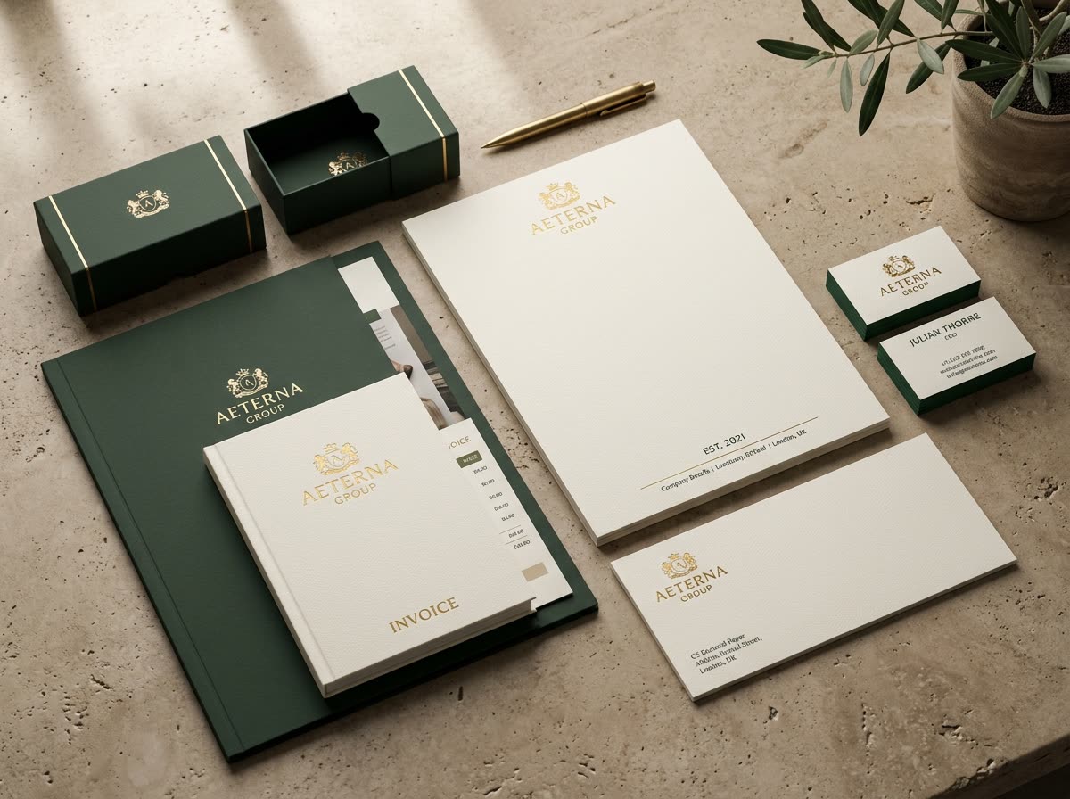 Coordinated printed luxury business stationery